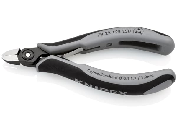 Knipex 79 22 125 ESD, Diagonal tang, 1 cm, 6,5 mm, Stål, Sort, Grå, 125 mm