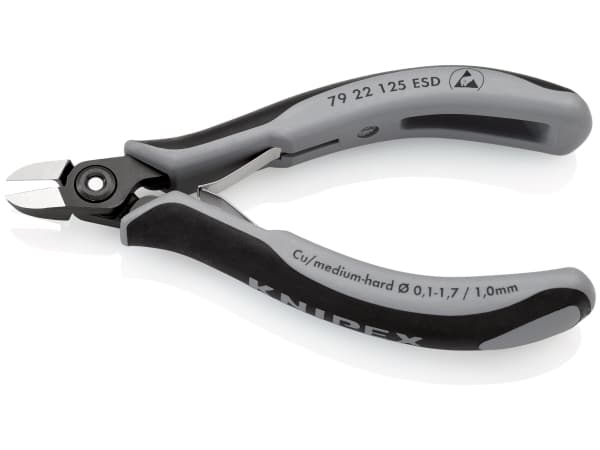 Knipex 79 22 125 ESD, Diagonal tang, 1 cm, 6,5 mm, Stål, Sort, Grå, 125 mm