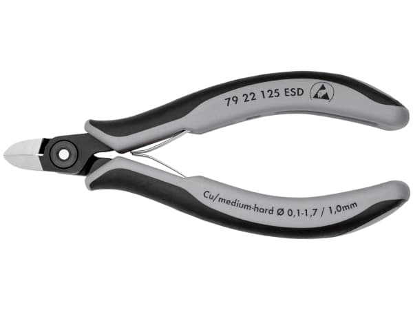 Knipex 79 22 125 ESD, Diagonal tang, 1 cm, 6,5 mm, Stål, Sort, Grå, 125 mm