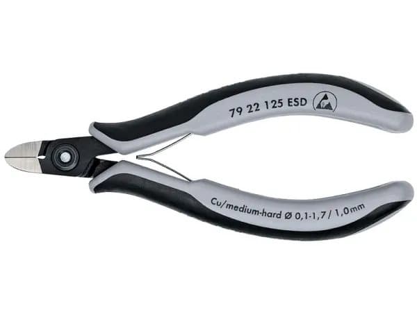 Knipex 79 22 125 ESD, Diagonal tang, 1 cm, 6,5 mm, Stål, Sort, Grå, 125 mm