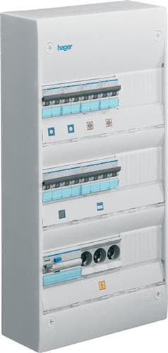 HAGER Group board GD313F 3 x 13 moduler med PE-klämmameHxWxD: 500 x 250 x 103 mmIP 30, Vit RAL 9010