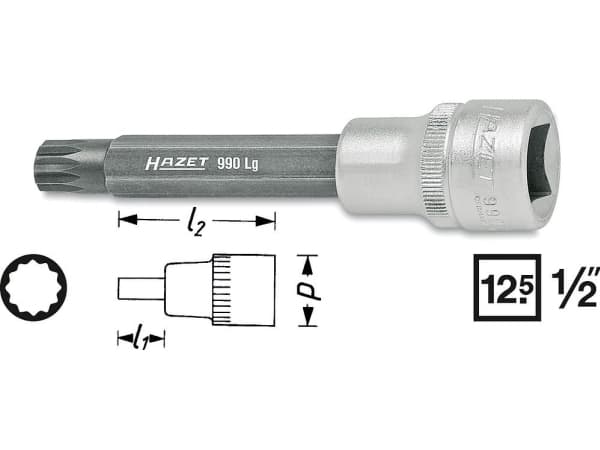 HAZET 990LG-14, Pistorasia, 1/2", Metrinen, 1 pää(t), 2,3 cm, 10 cm