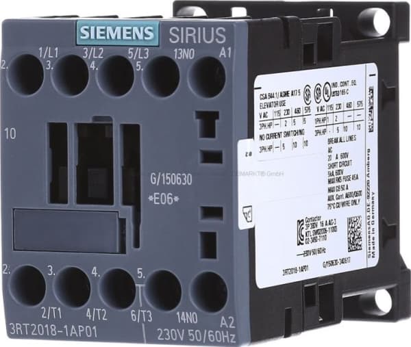 Siemens 3RT2018-1AP01 Kontaktori 3 x katkaisija 7,5 kW 230 V/AC 16 A apukoskettimella 1 kpl 1 kpl