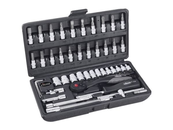 VIGOR socket wrench set, 1/4, with reversible ratchet (46 pieces)