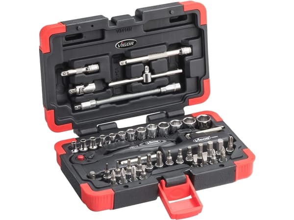 VIGOR socket wrench set, 1/4, with reversible ratchet (46 pieces)