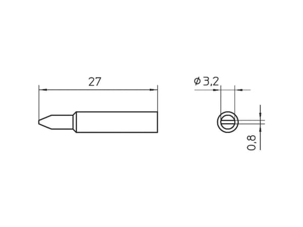 Weller XNT C, Loddespiss, Alle merker, 1 stykker, 3,2 mm, 0,8 mm, 27 mm