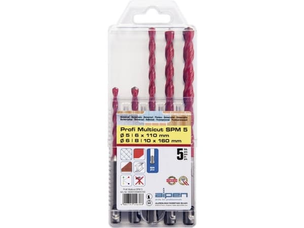 Carbide Multibor-sarja 5 osaa Alpen MultiCut 100905100 SDS-Plus 1 sarja Alpen MultiCut 100905100 SDS-Plus 1 sarja