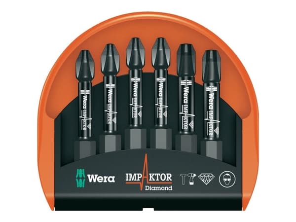 Wera Bit-Check 6 PH Impaktor 1 - Bitsats för slagskruvdragare - 6 delar - phillips - PH2, PH3 - sexkantig - längd: 50 mm