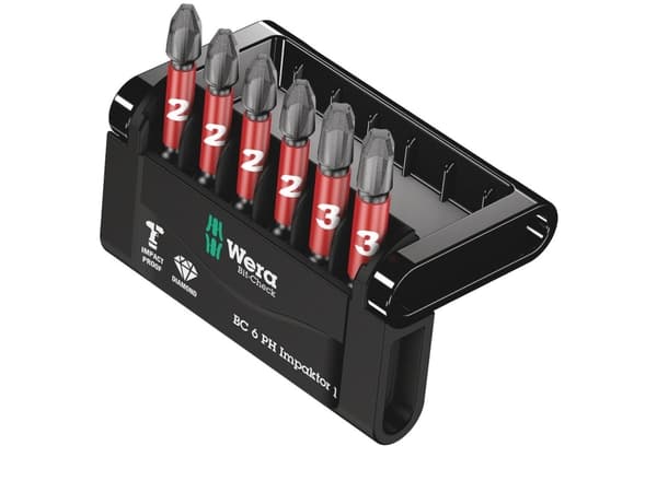 Wera Bit-Check 6 PH Impaktor 1 - Bitsats för slagskruvdragare - 6 delar - phillips - PH2, PH3 - sexkantig - längd: 50 mm