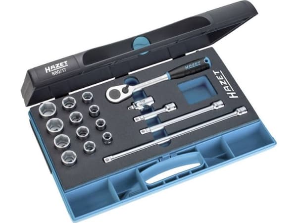 HAZET 880/17, Hylsyavainsarja, 17 kpl, Musta, Sininen, Kromi, 2,16 kg