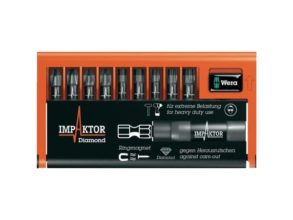 Wera Bit-Check 10 impactor 1 - Skruvmejselbitssats - 10 stycken - torx, phillips, pozidriv, hex - hexagonalt - längd: 25 mm