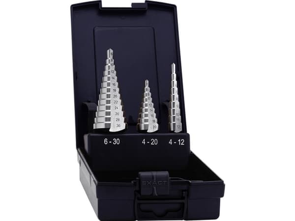 Exact 05332 HSS porasarja 3 osaa 6 - 30 mm, 4 - 20 mm, 4 - 12 mm 3-teräinen kahva 1 sarja 1 sarja