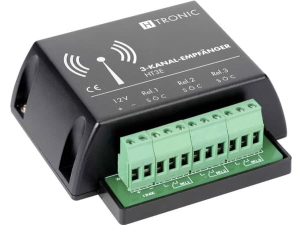 H-Tronic 3-kanals radiomottaker HT3E 1618255 Radiofrekvens 868,35 MHz Maks rekkevidde (i åpent felt) 200 m (1618255)