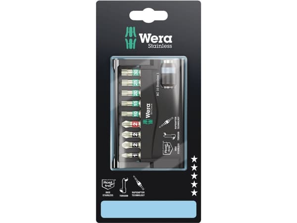 Wera 05073630001, 10 styck, Phillips, Pozidriv, Torx, PH 2, PZ 1, PZ 2, T10, T15, T20, T25, T30, Rostfritt stål