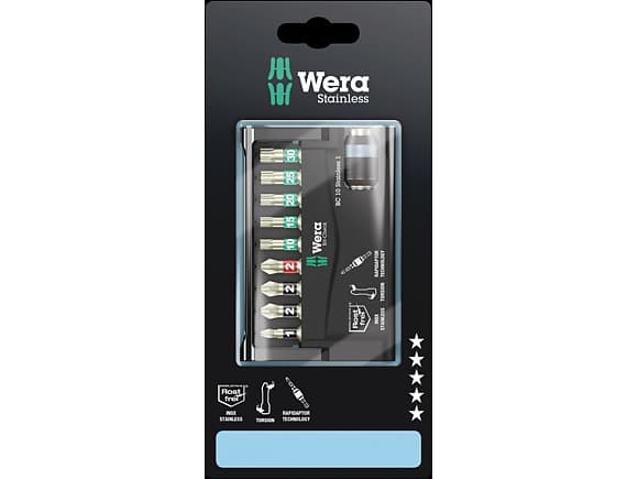 Wera 05073630001, 10 styck, Phillips, Pozidriv, Torx, PH 2, PZ 1, PZ 2, T10, T15, T20, T25, T30, Rostfritt stål