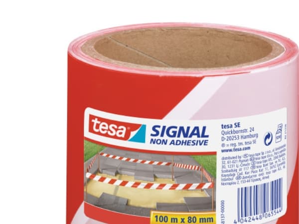 Tesa Signal - Sikkerhetsbånd - 80 mm x 100 m - polyetylenfilm - rød, hvit