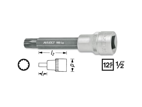HAZET 990LG-10, Stikkontakt, 1/2", Metrisk, 1 hoder, 2,3 cm, 10 cm