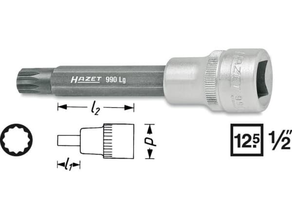 HAZET 990LG-10, Stikkontakt, 1/2", Metrisk, 1 hoder, 2,3 cm, 10 cm