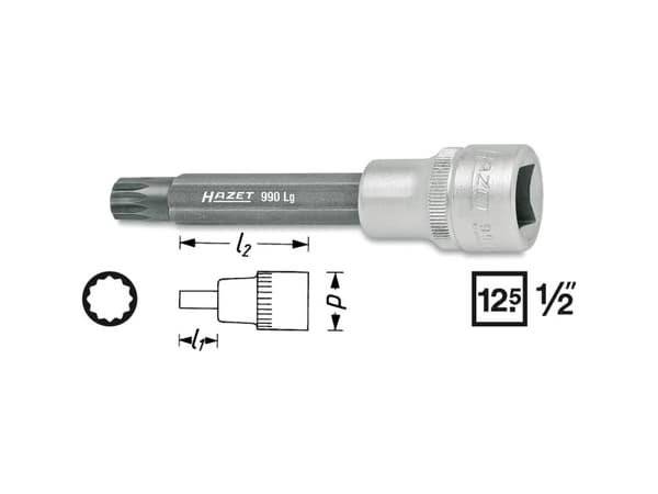 HAZET 990LG-10, Stikkontakt, 1/2", Metrisk, 1 hoder, 2,3 cm, 10 cm