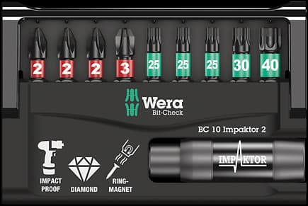 Wera 05057682001, 9 styck, Phillips, Torx Plus, PH 2, PH 3, TX25, TX30, TX40, 25 mm