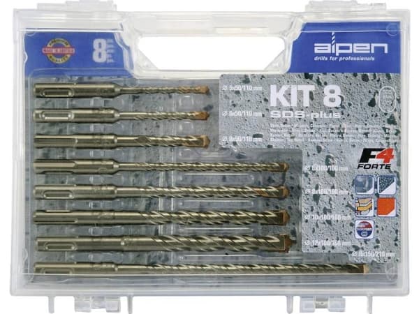 Alpen 80704100100 Set med hårdmetallhammare 8 delar 5 mm, 6 mm, 6 mm, 8 mm, 8 mm, 8 mm, 10 mm, 12 mm SDS-Plus 1 set