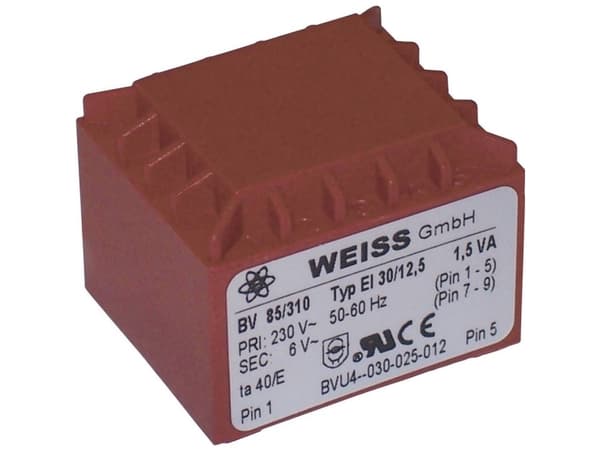 Weiss Elektrotechnik 85/315 Utskriftstransformator 1 x 230 V 1 x 24 V/AC 1,50 VA 63 mA