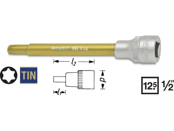 HAZET 992SLG-T45, 1 styck, 25,4 / 2 mm (1 / 2"), Stål, 138 mm, 84 g