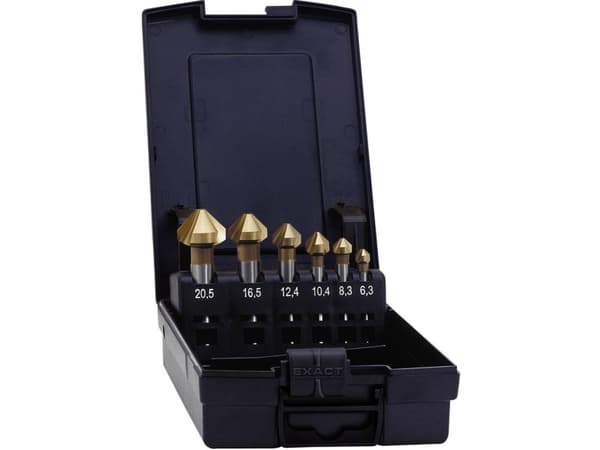 Exact 05567 Kantsänkningssats 6 delar 6,3 mm, 8,3 mm, 10,4 mm, 12,4 mm, 16,5 mm, 20,5 mm HSS TiN Cylinderskaft 1 sats