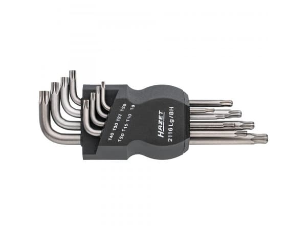 HAZET 2116LG/8H, L-torx-nøkkel, T10,T15,T20,T25,T27,T30,T40,T9, Sort, Stål, Tyskland, 160 g