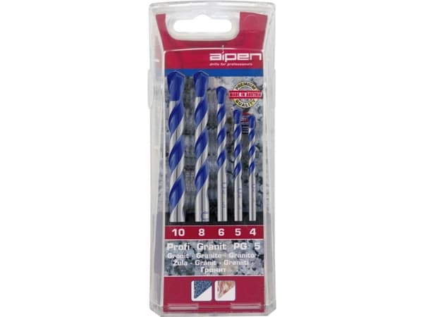 Alpen 25700005100 Graniittiporasarja 5 osaa 4 mm, 5 mm, 6 mm, 8 mm, 10 mm Sylinterikahva 1 sarja 1 sarja