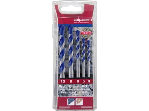 Alpen 25700005100 Graniittiporasarja 5 osaa 4 mm, 5 mm, 6 mm, 8 mm, 10 mm Sylinterikahva 1 sarja 1 sarja
