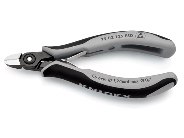 Knipex 79 02 125 ESD, Diagonal tang, Kromvanadiumstål, Plast, Sort, Grå, 125 mm, 61 g