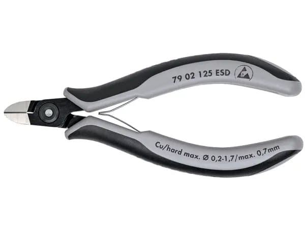 Knipex 79 02 125 ESD, Avbitartång, Kromvanadinstål, Plast, Svart, Grå, 125 mm, 61 g