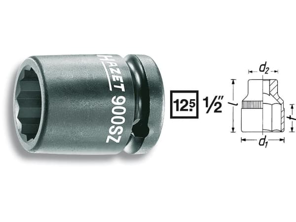 HAZET 900SZ-30, Kraftpipe, Sort, 1 hoder, 1/2", Metrisk, 30 mm