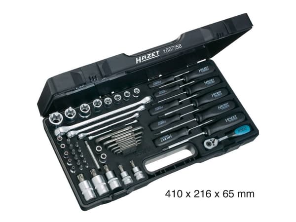 Hazet Topnøglesæt Metrisk 1/4 (6,3 mm), 3/8 (10 mm), 1/2 (12,5 mm) 58-delars 1557/58