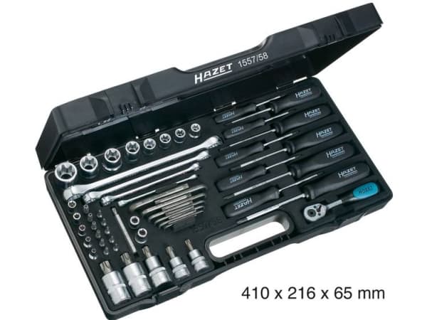 Hazet Topnøglesæt Metrisk 1/4 (6,3 mm), 3/8 (10 mm), 1/2 (12,5 mm) 58-delars 1557/58