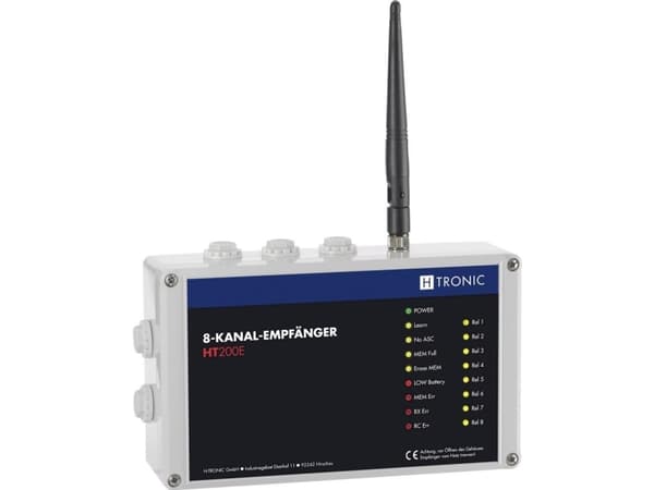 H-Tronic HT200E Langaton vastaanotin 8-kanavainen Taajuus 868,35 MHz, 869,05 MHz, 869,55 MHz 12 V Kantama (max. avoimessa maastossa) 200 m