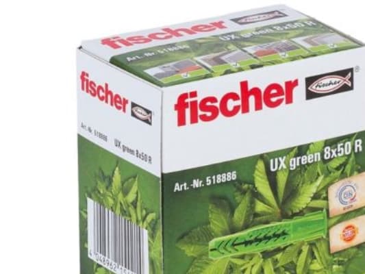 Fischer universal nylonplugg - UX 8x50 R Grön, minst 50 % hållbar mat. - pk a 40stk