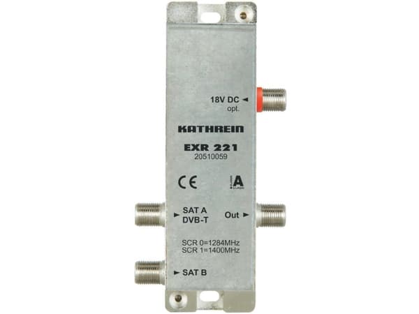 Kathrein EXR 221 SAT Multi-contact Unicable 2 Sisääntulot (multicontact): 3 (2 SAT/1 maa) Tilaajien määrä: 2 Quad-LNB-kykyinen, valmiustila-toiminto