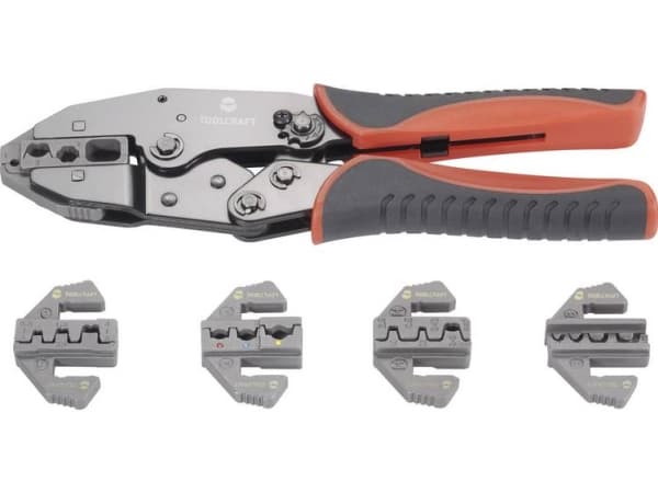 TOOLCRAFT PZ-506 430461 Crimptænger-sæt 6 dele Isolerede kabelsko;, Uisoleret, lukket kabelsko, Åben, uisolerede kabelsko, D-SUB-stik, Tændrørsstik