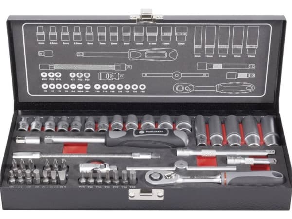 TOOLCRAFT 826386 Topnøglesæt Metrisk 1/4 (6,3 mm) 45 dele
