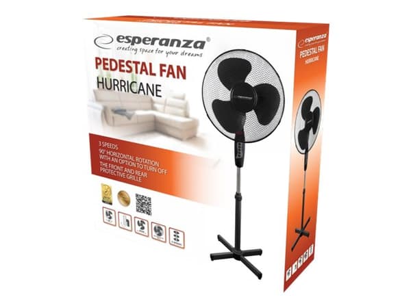 Esperanza EHF001KK, Kotitaloustuuletin lavoilla, Musta, Lattia, 90°, Painikkeet, 1,5 m