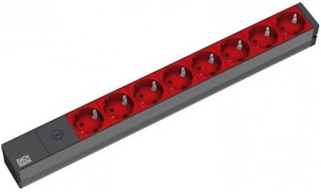 Bachmann 19'''' 2m 8x Schuko H05VV-F 3G 1.00mm², 2 m, Alumiini, Musta, Punainen, 8 AC-pistorasia(a), 10 A, Musta
