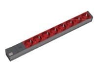 Bachmann 19'''' 2m 8x Schuko H05VV-F 3G 1.00mm², 2 m, Alumiini, Musta, Punainen, 8 AC-pistorasia(a), 10 A, Musta