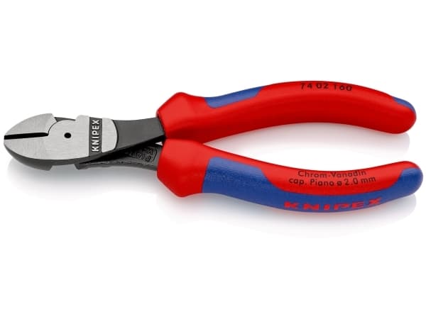 Knipex 74 02 160, Avbitartång, 2 mm, Stål, Plast, Blå, Röd, 57 mm