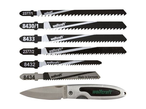 wolfcraft GmbH 2377000, Figursågblad, Spånskiva, Hårt träslag, Laminat, Mjuka träslag, Rostfri stålplåt (tunn), Stål med hög kolhalt (HCS), Snabbstål