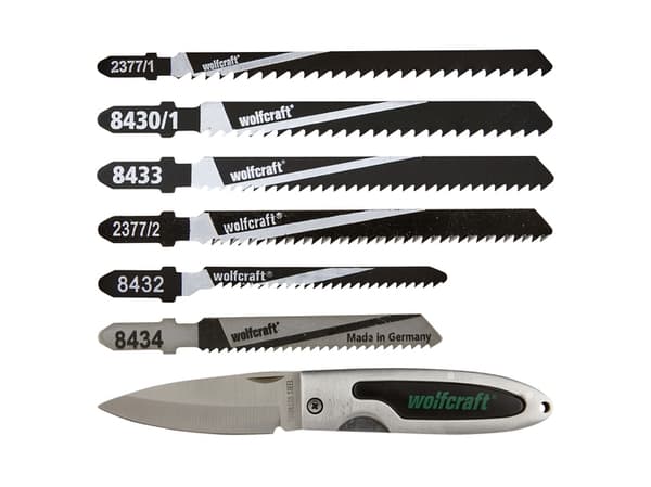 wolfcraft GmbH 2377000, Figursågblad, Spånskiva, Hårt träslag, Laminat, Mjuka träslag, Rostfri stålplåt (tunn), Stål med hög kolhalt (HCS), Snabbstål