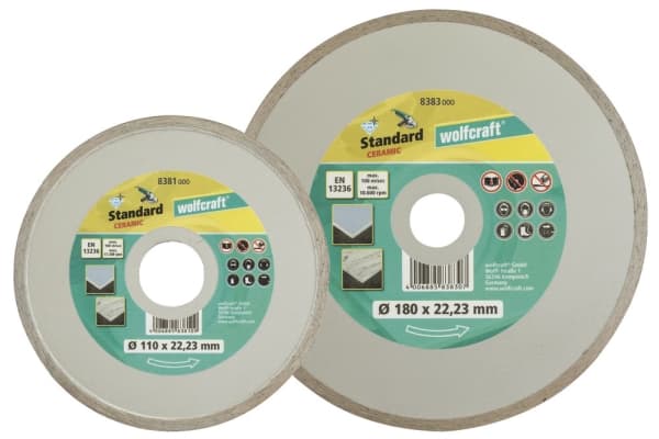 wolfcraft GmbH Diamond Cutting Disc, Diamant-kappeskive (kontinuerlig kant), Keramisk, 2,22 cm, 11 cm, 1 stykker