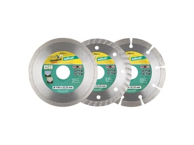 wolfcraft GmbH Diamond Cutting Disc Set, Diamantskiva med uppdelad kant, Tegel, Betong, Sten, 2,22 cm, 11 cm
