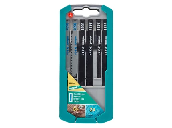 wolfcraft GmbH 8631000, Figursågblad, Gjuten aluminium, Icke-järnmetaller, Metallplåt, Mjuka träslag, Rostfritt stål, Stål med hög kolhalt (HCS), Sna